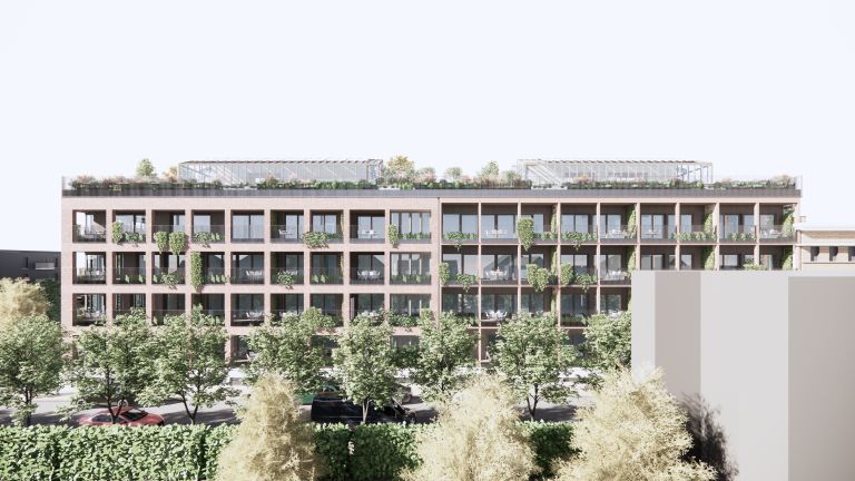 Façade côté rue du bâtiment de logement